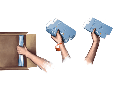 An arm twists to pack boxes into a case